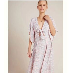 Faithful the Brand "Massimo" Pink Floral Tie Front Flare Sleeve Midi Dress sz 4